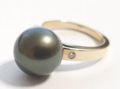 12mm TAHITIAN 18KYG RING, 0.04ct